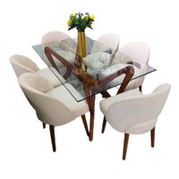 Juego de Comedor 6 Sillas Moon Crema Madera Tornillo