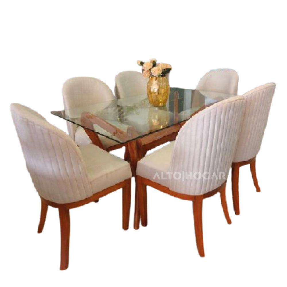 Juego de Comedor 6 Sillas Tathi Crema Madera Tornillo
