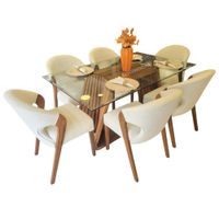 Juego de Comedor 6 Sillas Alena Crema Madera Tornillo