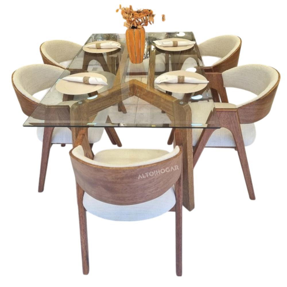 Juego de Comedor 6 Sillas Tauna Beige Madera Tornillo