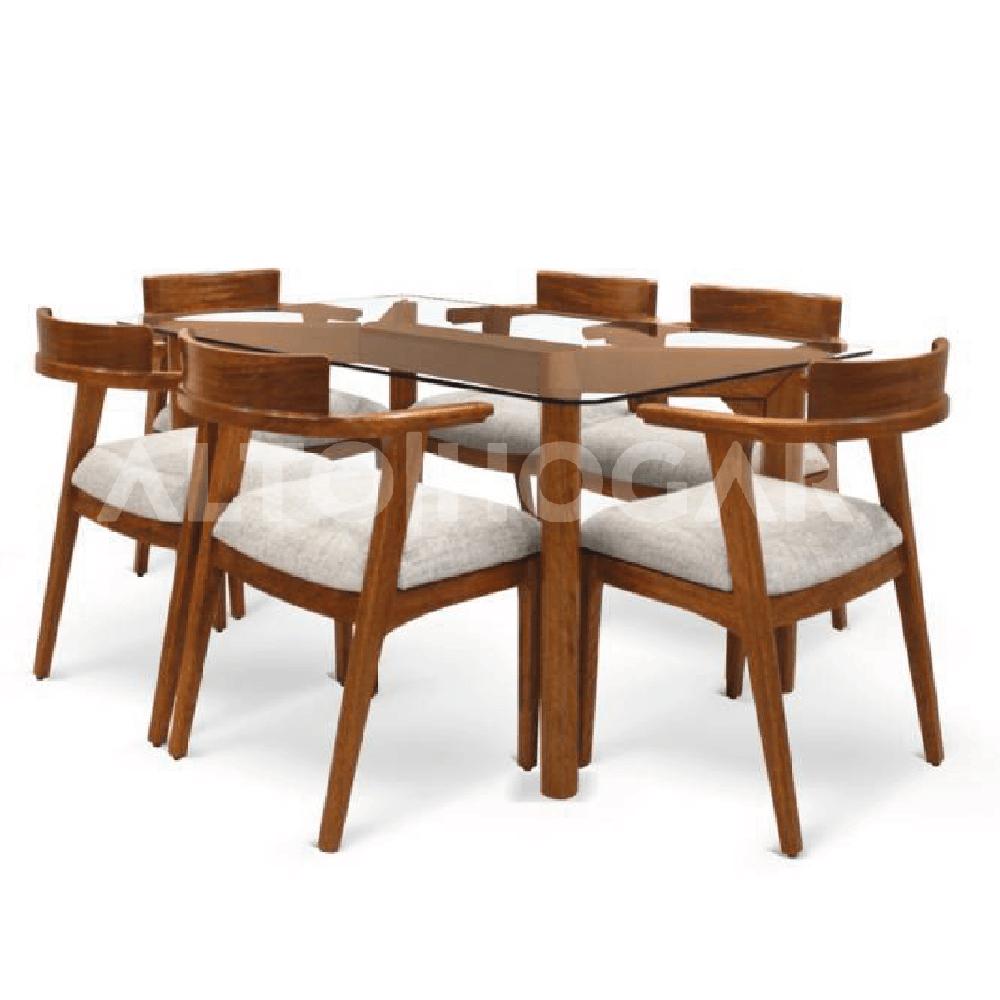 Juego de Comedor 6 Sillas Poem Crema Madera Tornillo