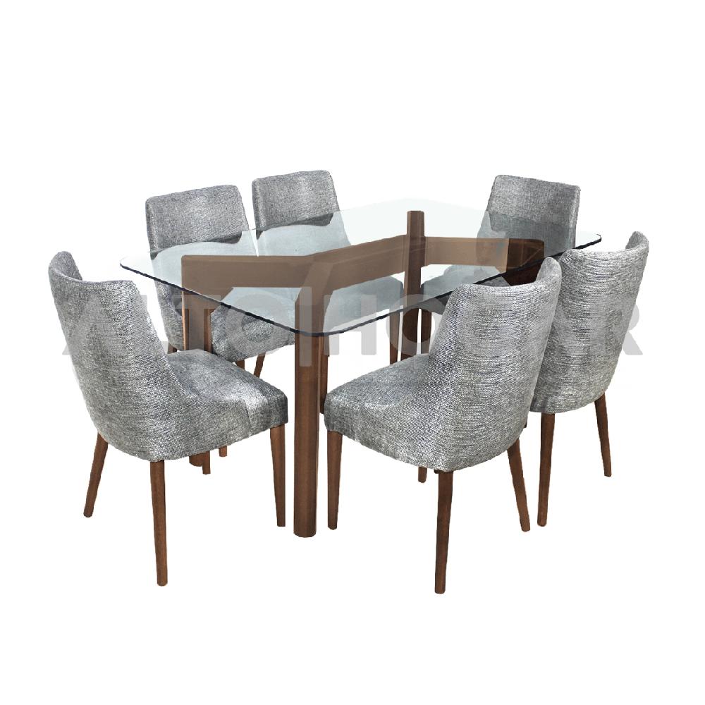 Juego de Comedor 6 Sillas Anneka Gris Madera Tornillo
