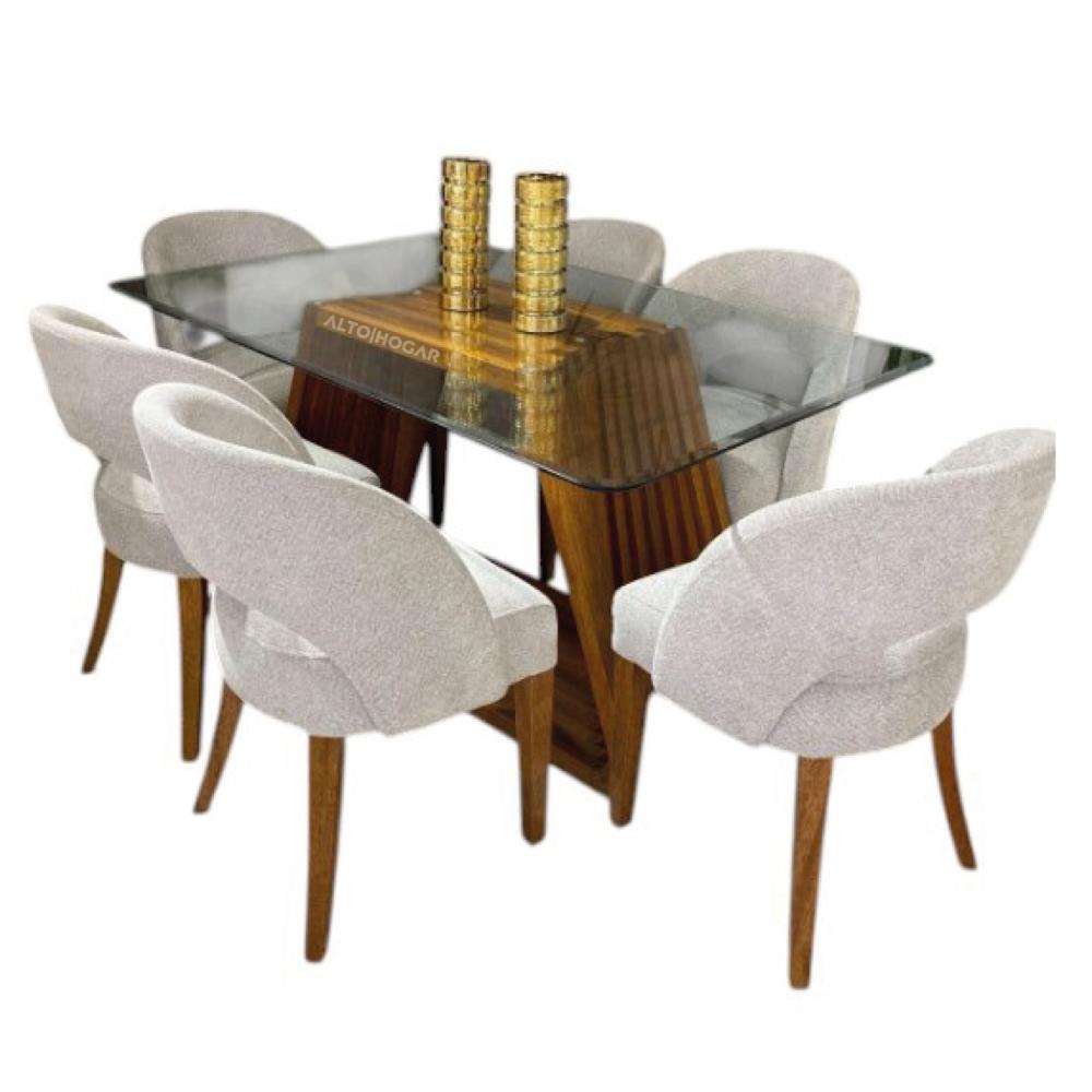 Juego de Comedor 6 Sillas Clarisse Gris Claro Madera Tornillo