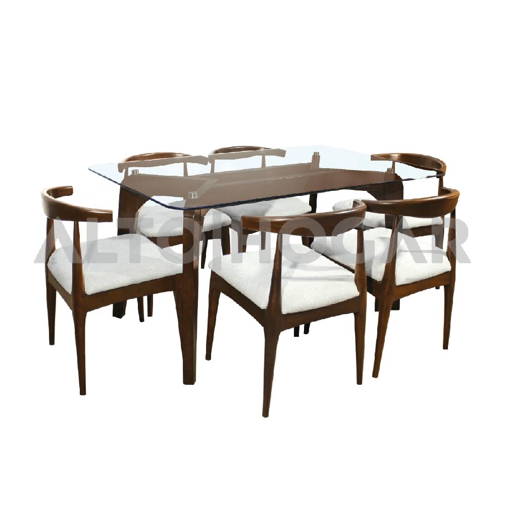 Juego de Comedor 6 Sillas Naehla Crema Madera Tornillo