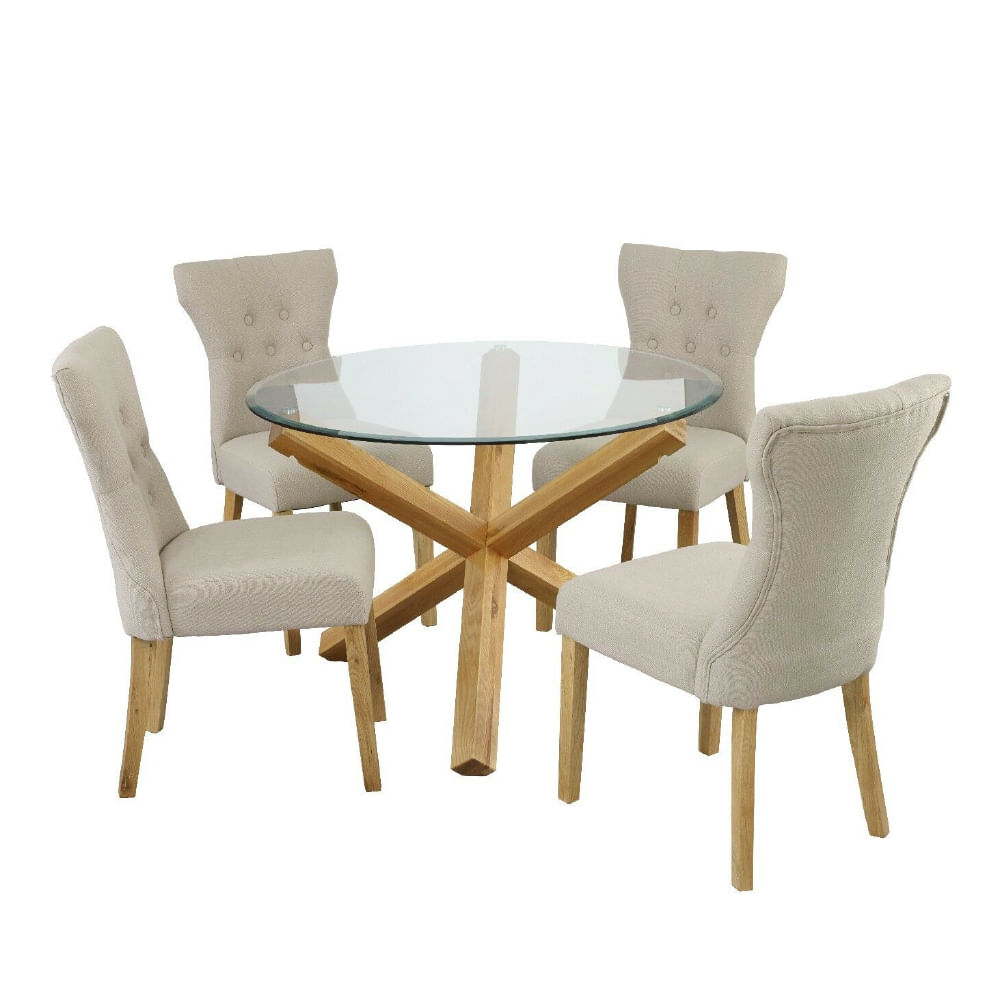 Juego de Comedor 4 Sillas Naomy Beige Madera Tornillo