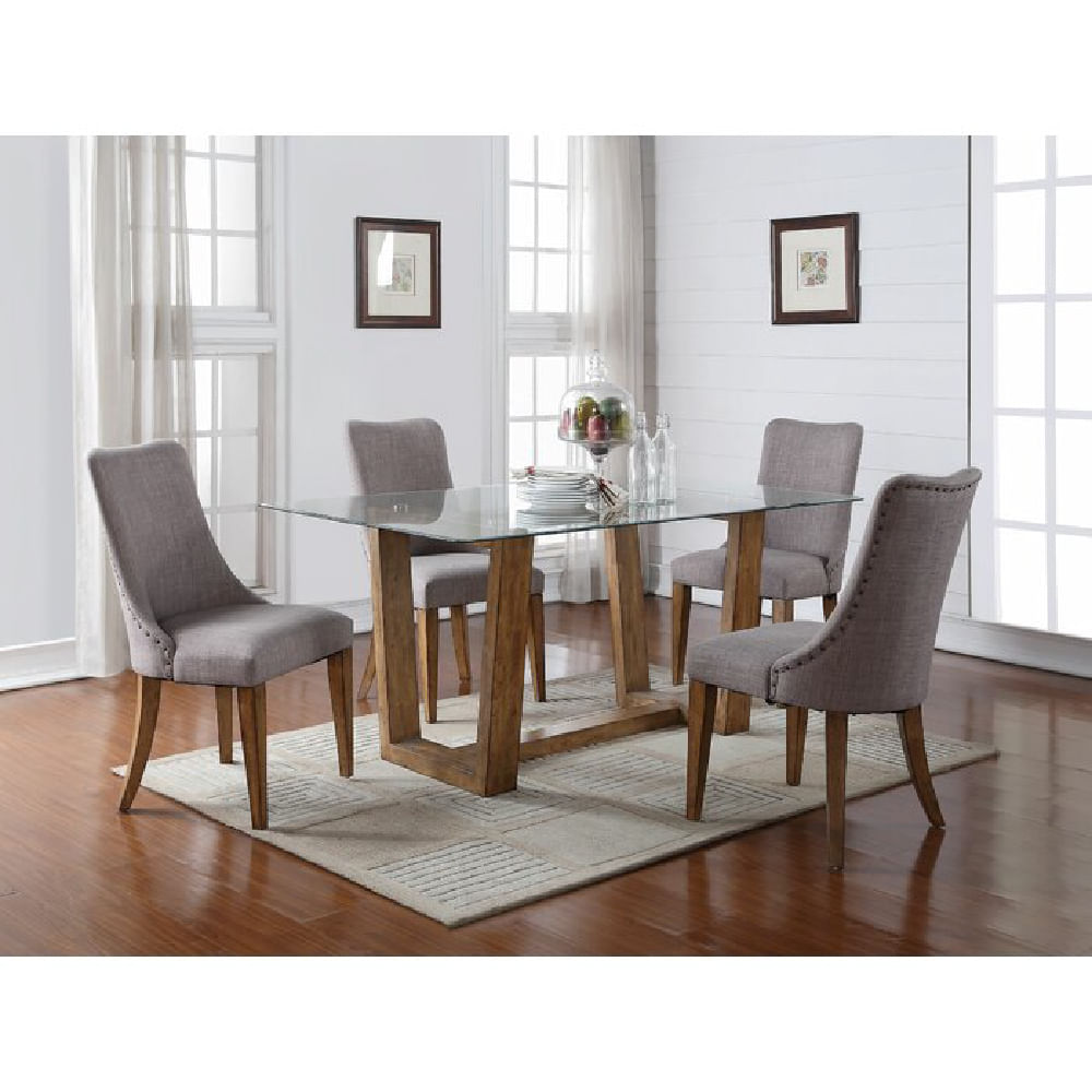 Juego de Comedor 4 Sillas North Gris Madera Tornillo