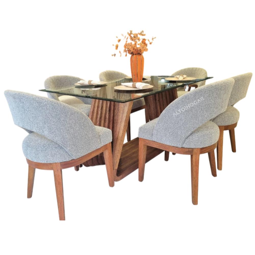 Juego de Comedor 6 Sillas Alemania Gris Madera Tornillo