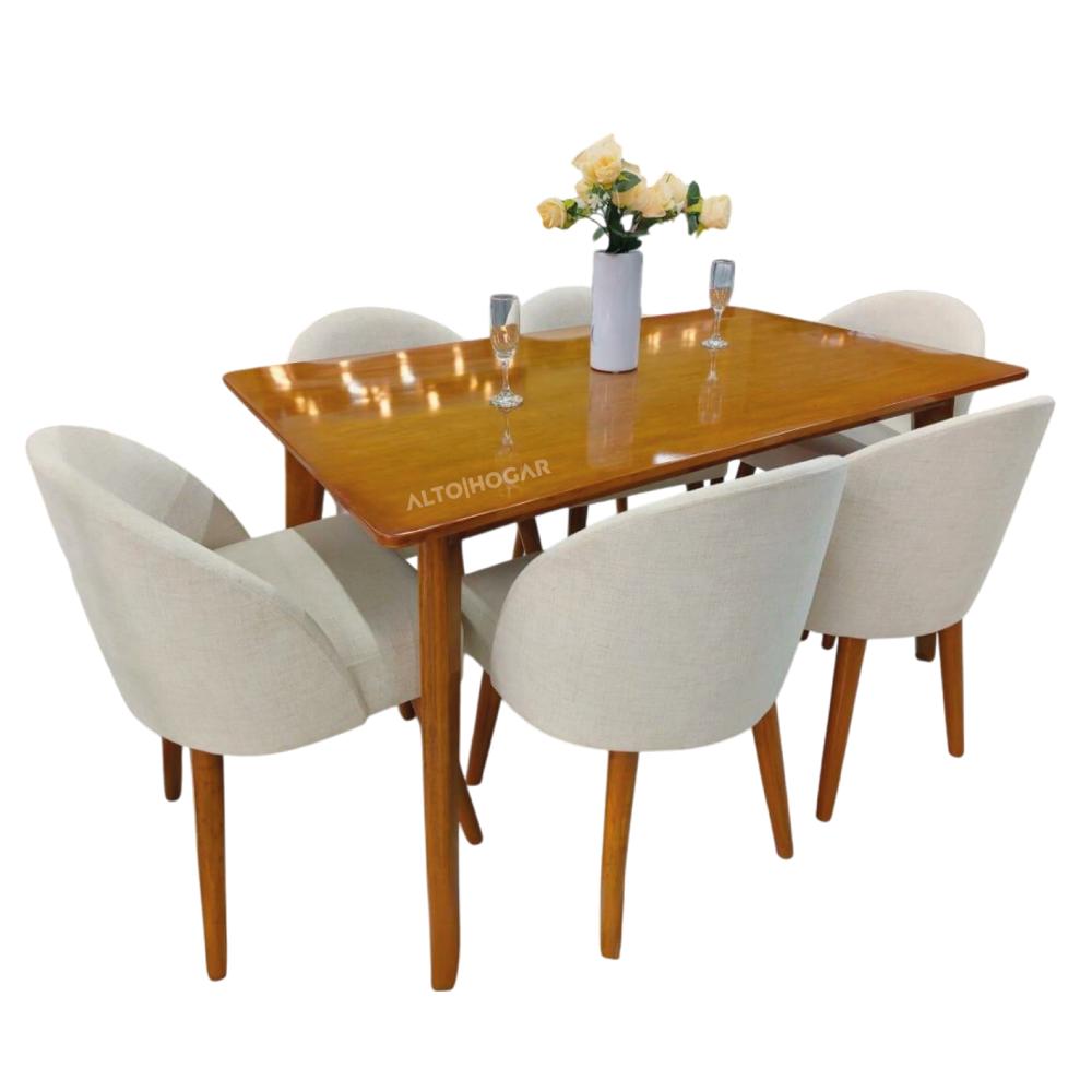 Juego De Comedor Jazmin 6 Sillas Gris Hueso Madera Tornillo
