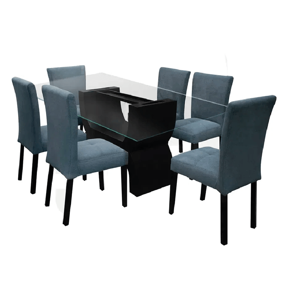 Juego de Comedor 6 Sillas Soley Gris Oscuro Madera Tornillo