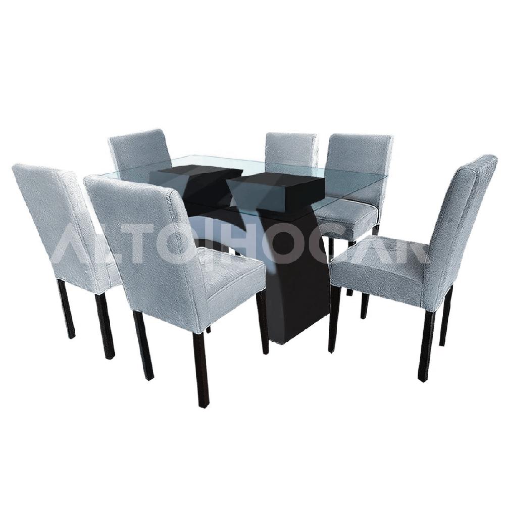 Juego de Comedor 6 Sillas Karmela Gris Madera Tornillo