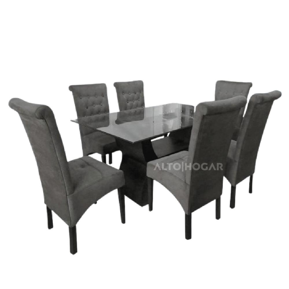 Juego de Comedor 6 Sillas Piera Gris Oscuro Madera Tornillo