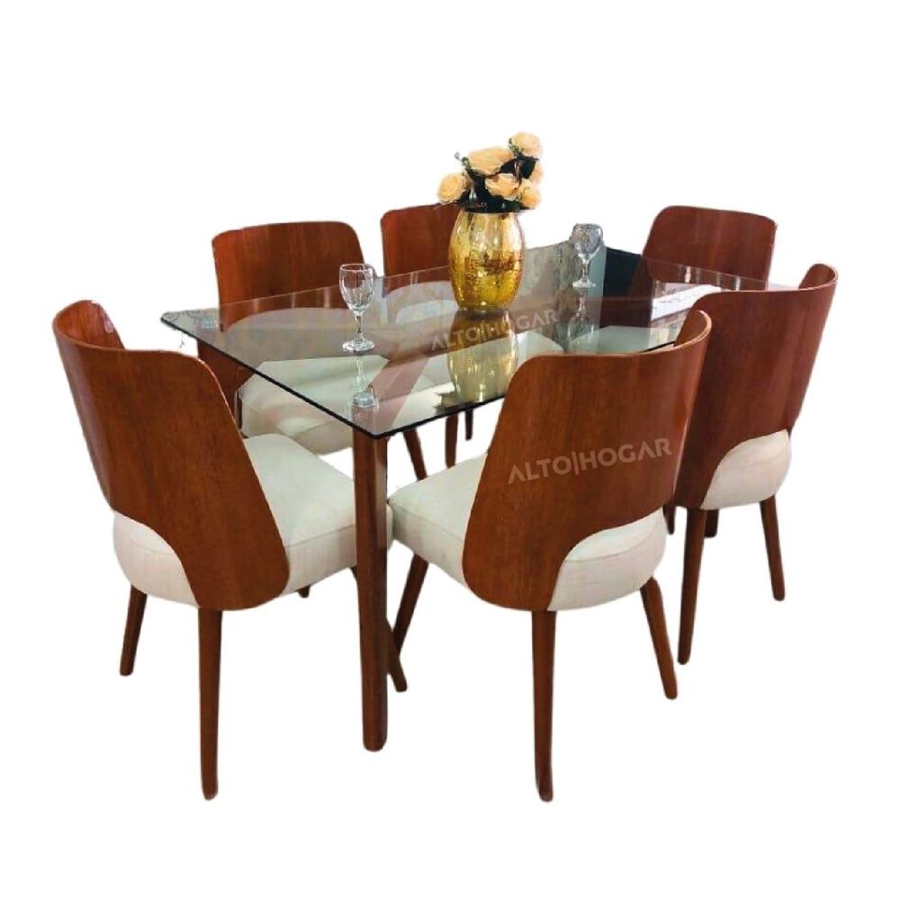 Juego de Comedor 6 Sillas Ashton Crema Madera Tornillo