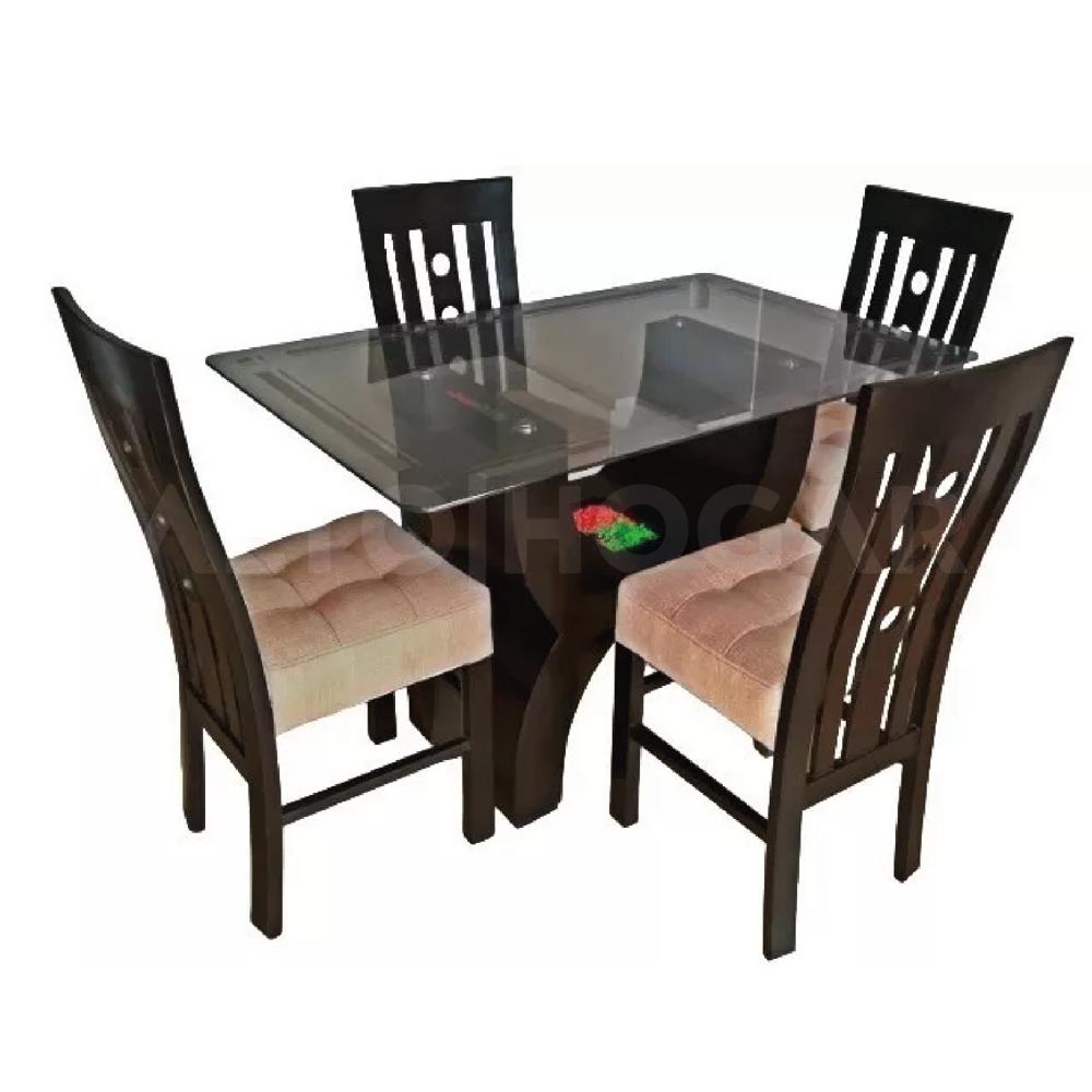 Juego de Comedor 4 Sillas Kath Beige Madera Tornillo