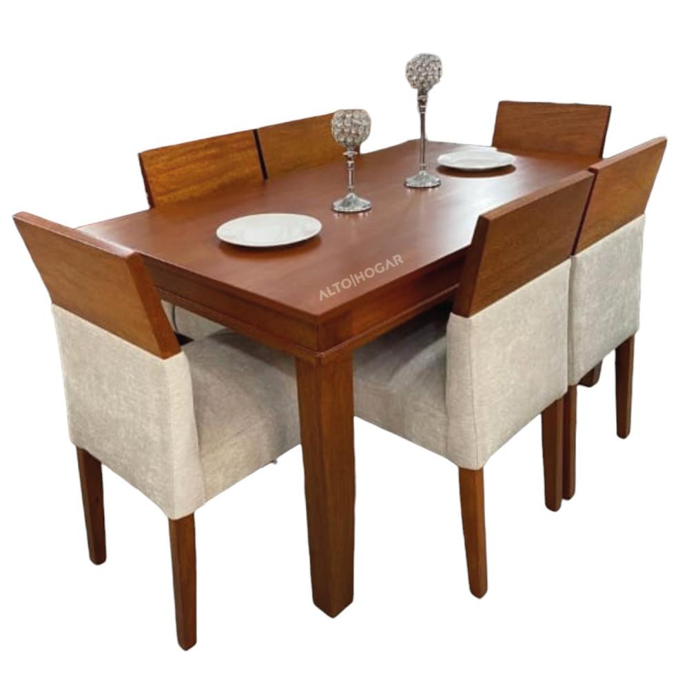 Juego De Comedor Tailandia 6 Sillas Beige Madera Tornillo