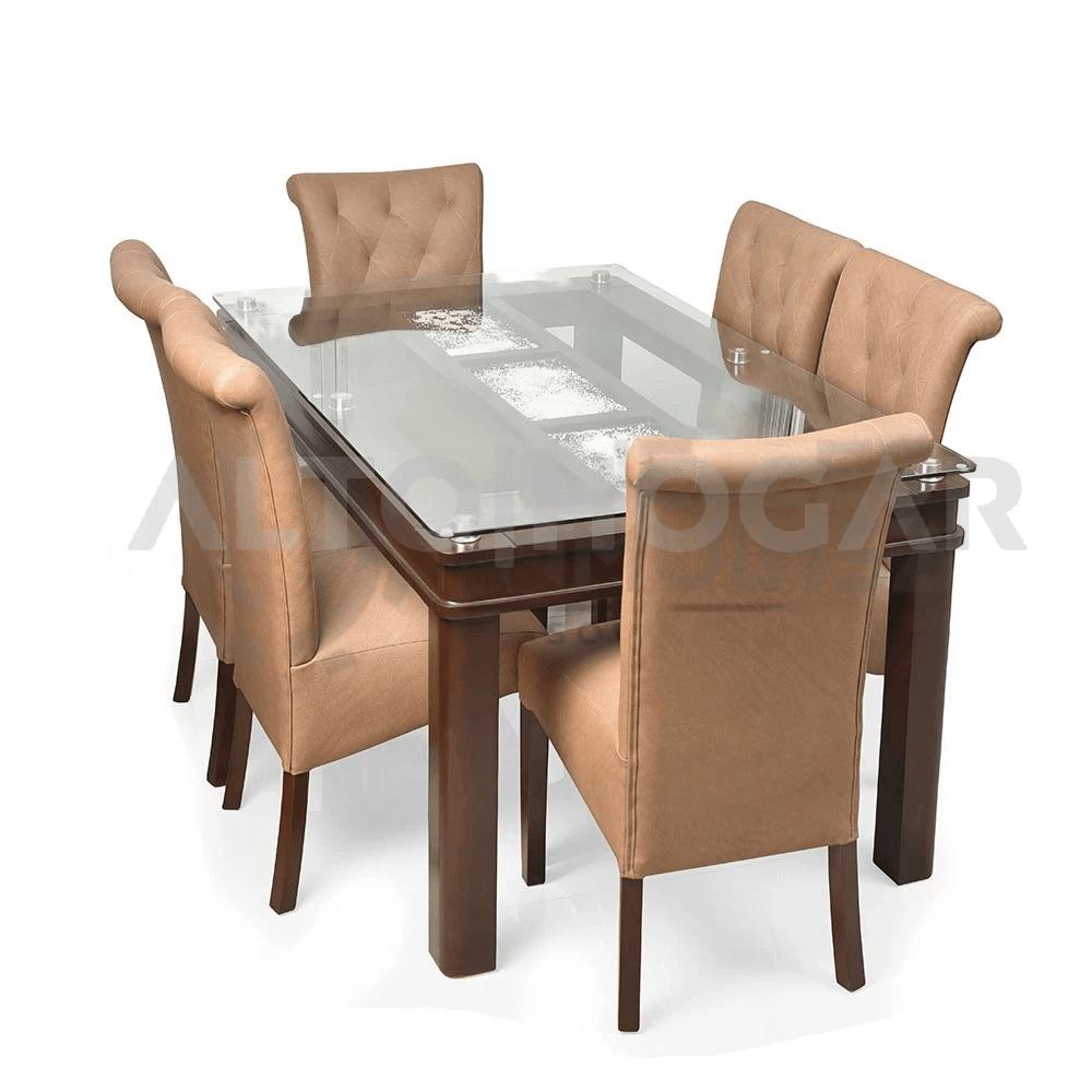 Juego de Comedor 6 Sillas Alessa Beige Madera Tornillo