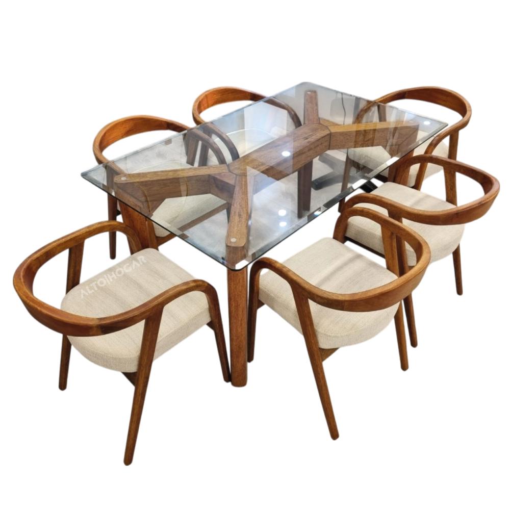 Juego de Comedor 6 Sillas Amarella Beige Madera Tornillo
