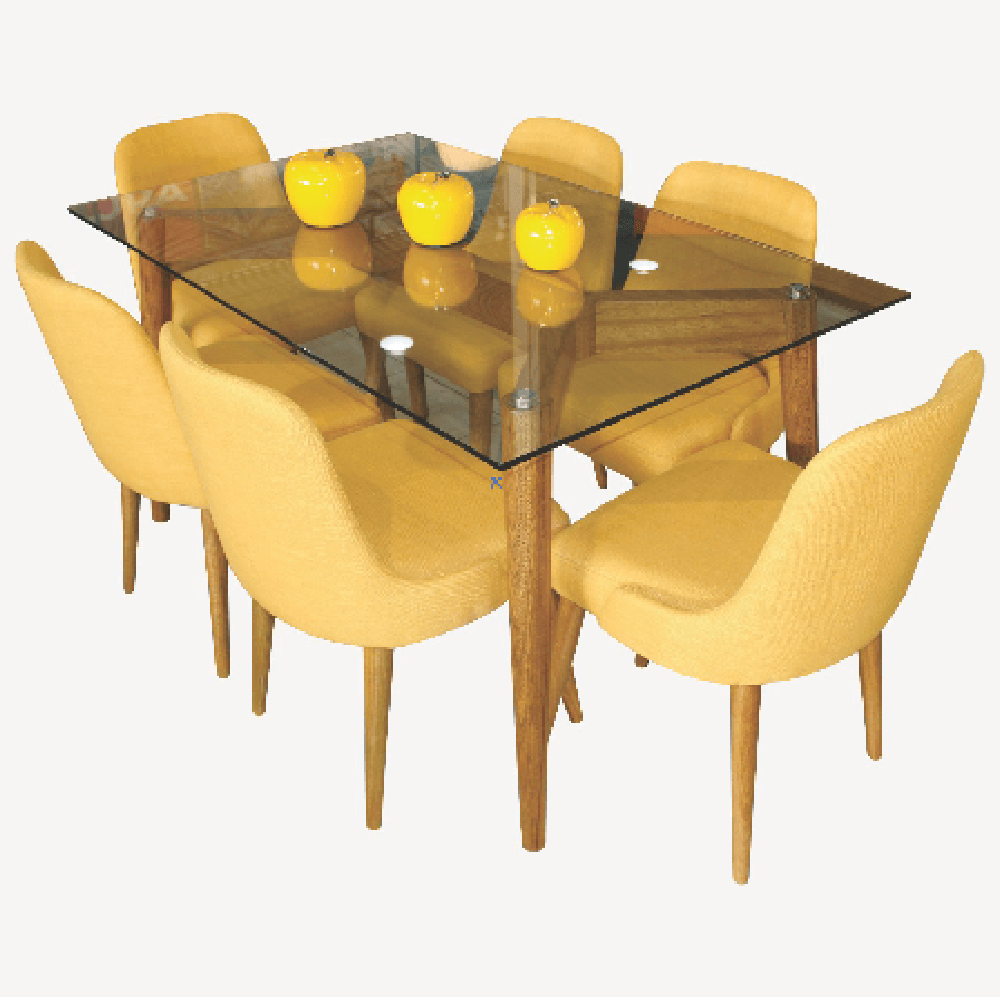 Juego de Comedor 6 Sillas Jacy Amarillo Madera Tornillo