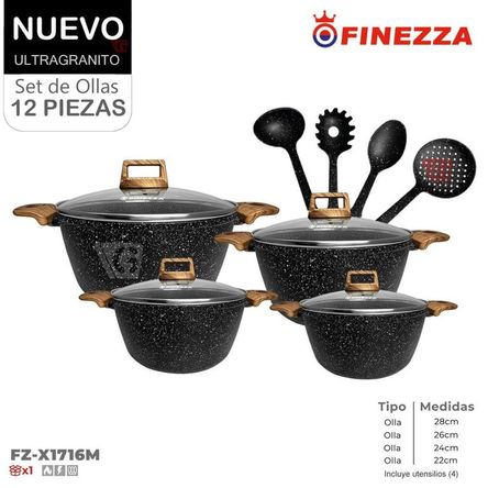 Juego de Ollas de Finezza Ultragranito FZ-X1716M de 12 Pzs.