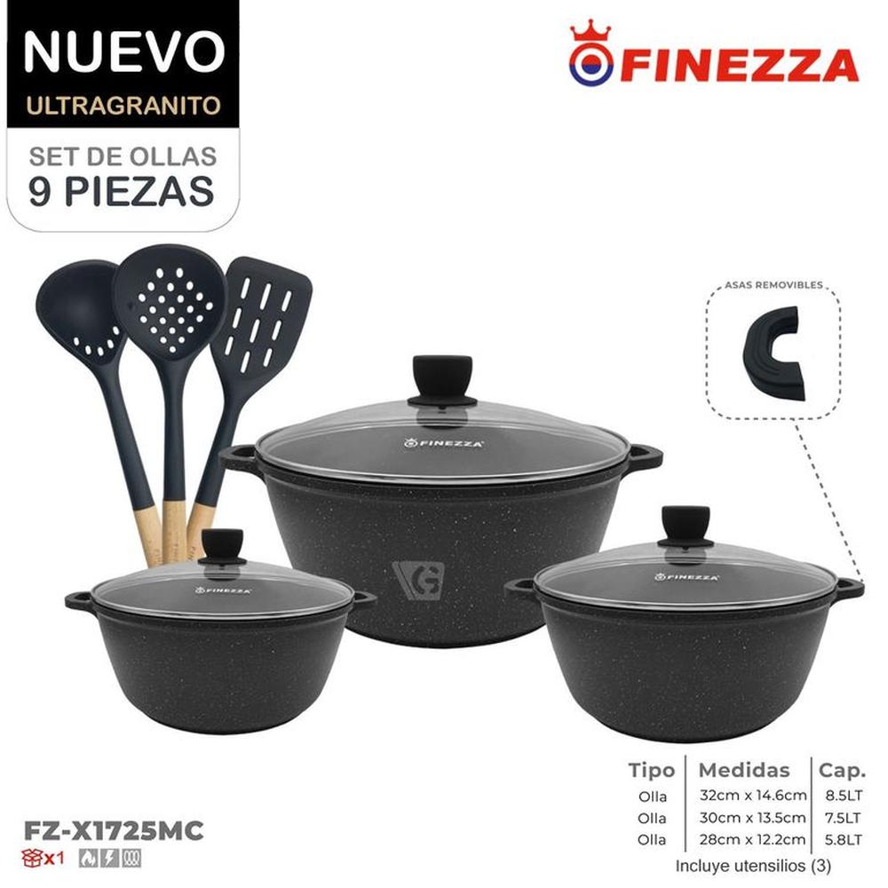 Juego de Ollas Finezza Ultragranito FZ-X1725MC de 9 Pzas