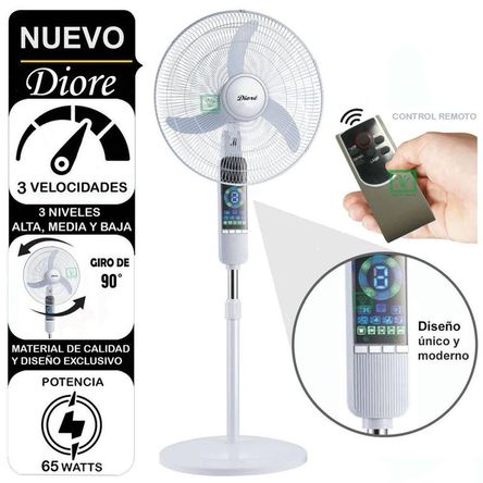 Ventilador Digital Diore Pedestal 3 Velocidades 65W Con control Remoto Ventilador Digital Diore Pedestal 3 Velocidades 65W Con control Remoto