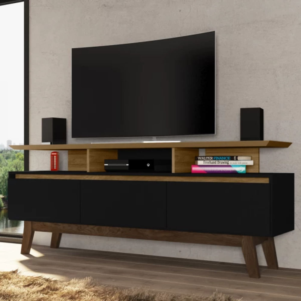 Mesa de TV Rústica Sofía color Negro/Marrón TU MESITA 3 puertas Mesa de TV Rústica Sofía color Negro/Marrón TU MESITA 3 puertas