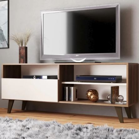 Mesa Estante para TV Carvallo color Marrón/Blanco 1 puerta TU MESITA