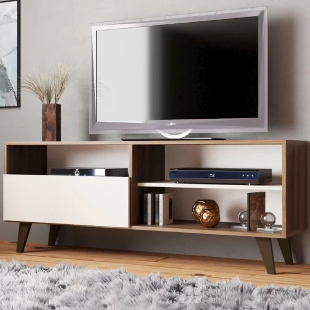 Mesa Estante para TV Carvallo color Marrón/Blanco 1 puerta TU MESITA