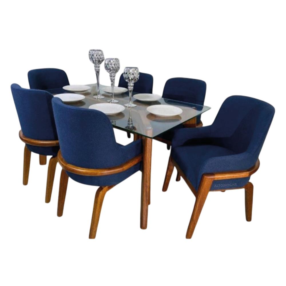 Juego de Comedor 6 Sillas Nadia Azul Madera Tornillo