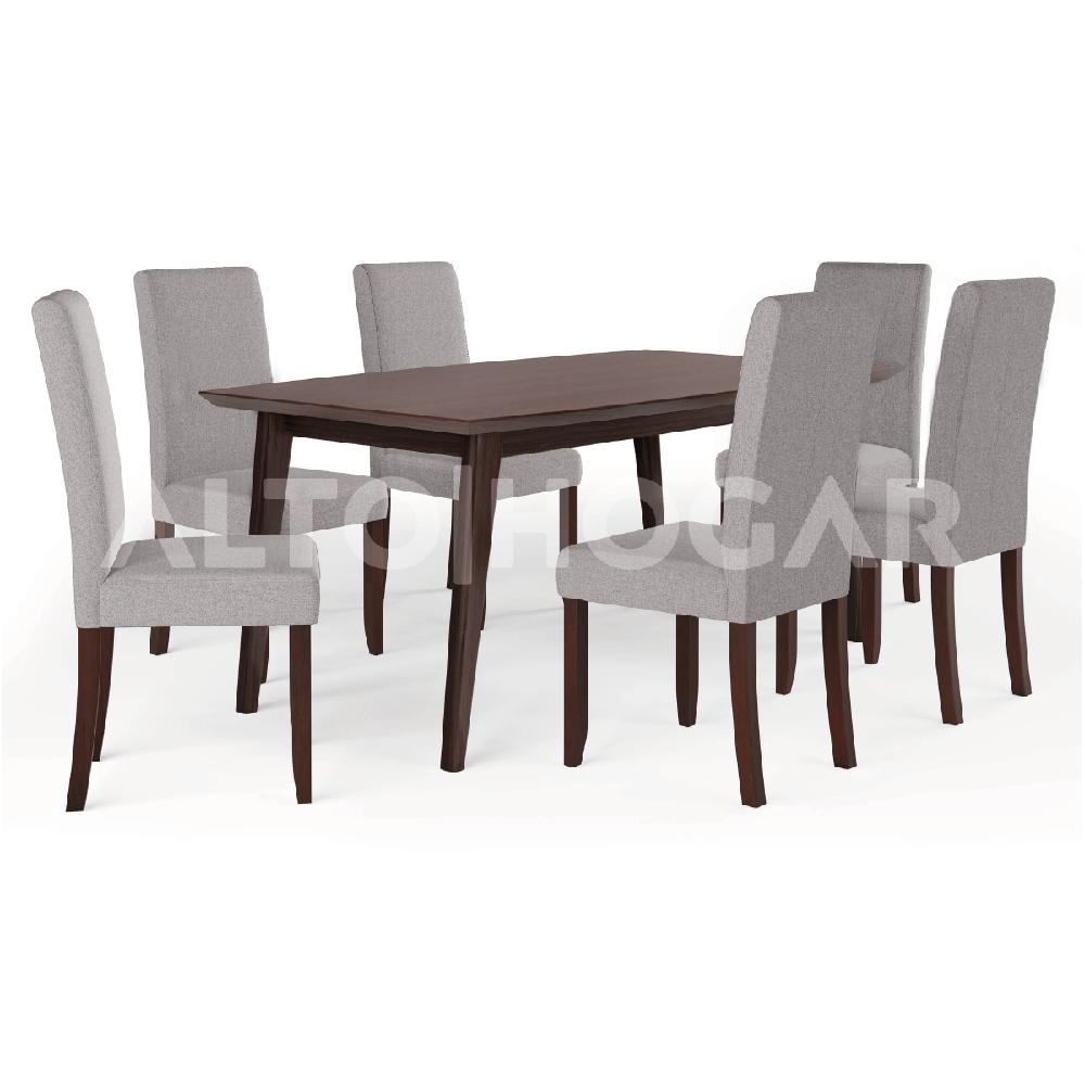 Juego de Comedor 6 Sillas Arantzza Gris Claro Madera Tornillo