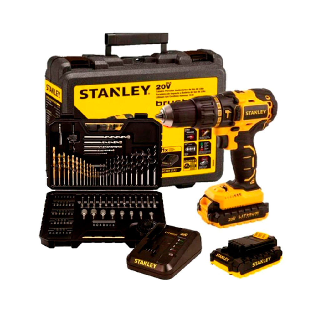 Taladro percutor Stanley 20V Brushless + Set - Promart