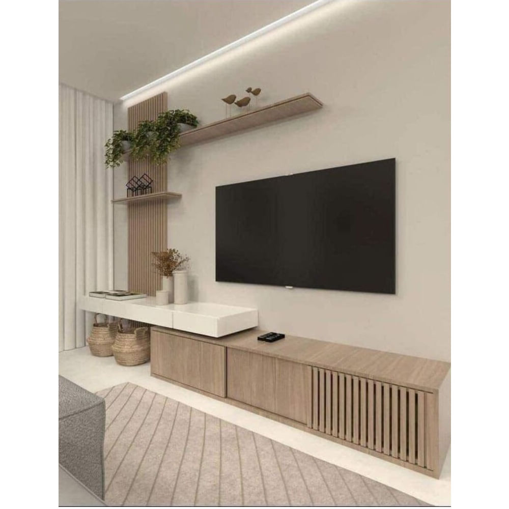 Centro de Entretenimiento Louvre con Panel y Repisas Color Blanco High Gloss y Rovere TU MESITA