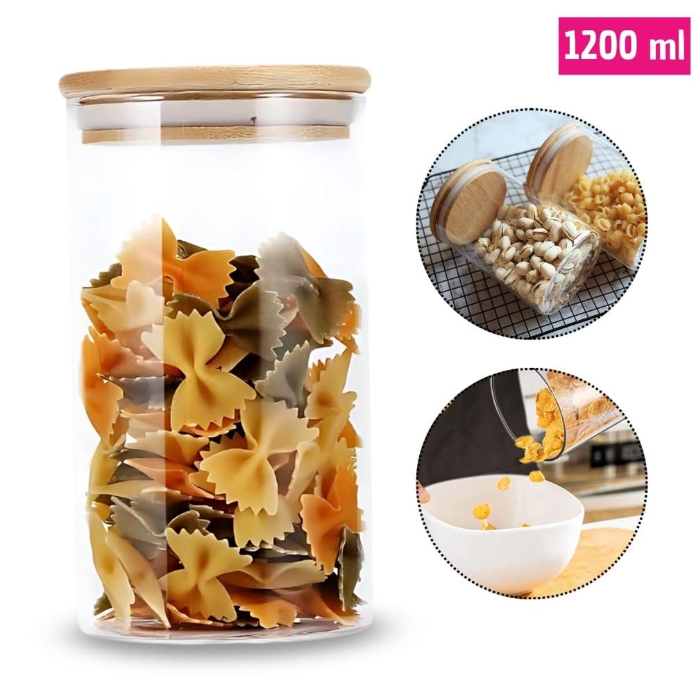 Frasco de Borosilicato Hermético con Tapa De Bambú de 1200ML  453BM01