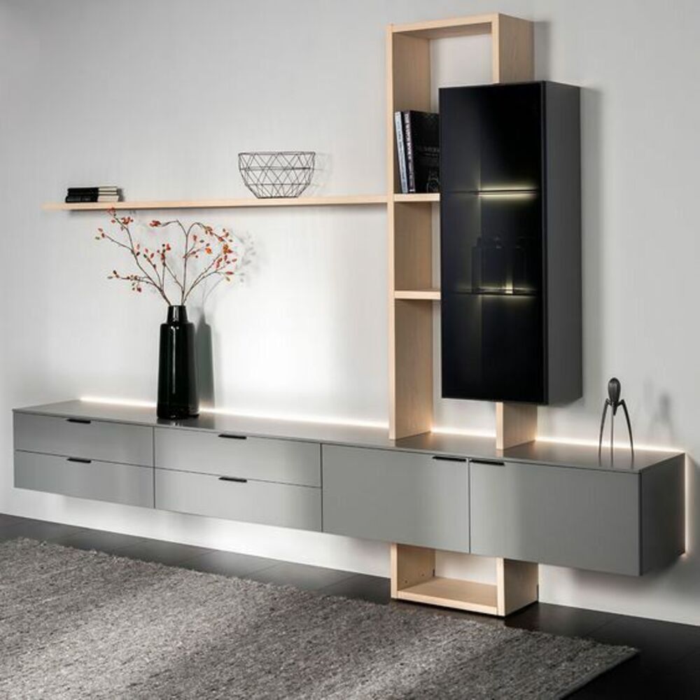 Centro de Entretenimiento Completo Klein con Repisas y Vitrina Flotante TU MESITA