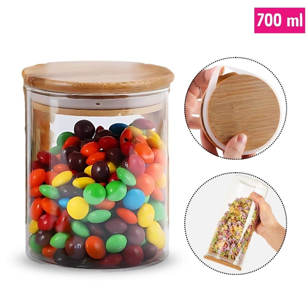 Frasco de Borosilicato Hermético con Tapa De Bambú de 700ML  454BC01