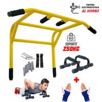 BARRA PARA DOMINADAS 2 EN 1 PREMIUM CON PUSH UP Y GUANTES PARA GYM
