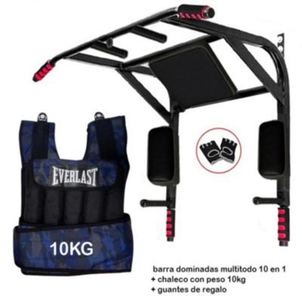 Barra multifuncional 10 en 1 + chaleco 10kg + guantes