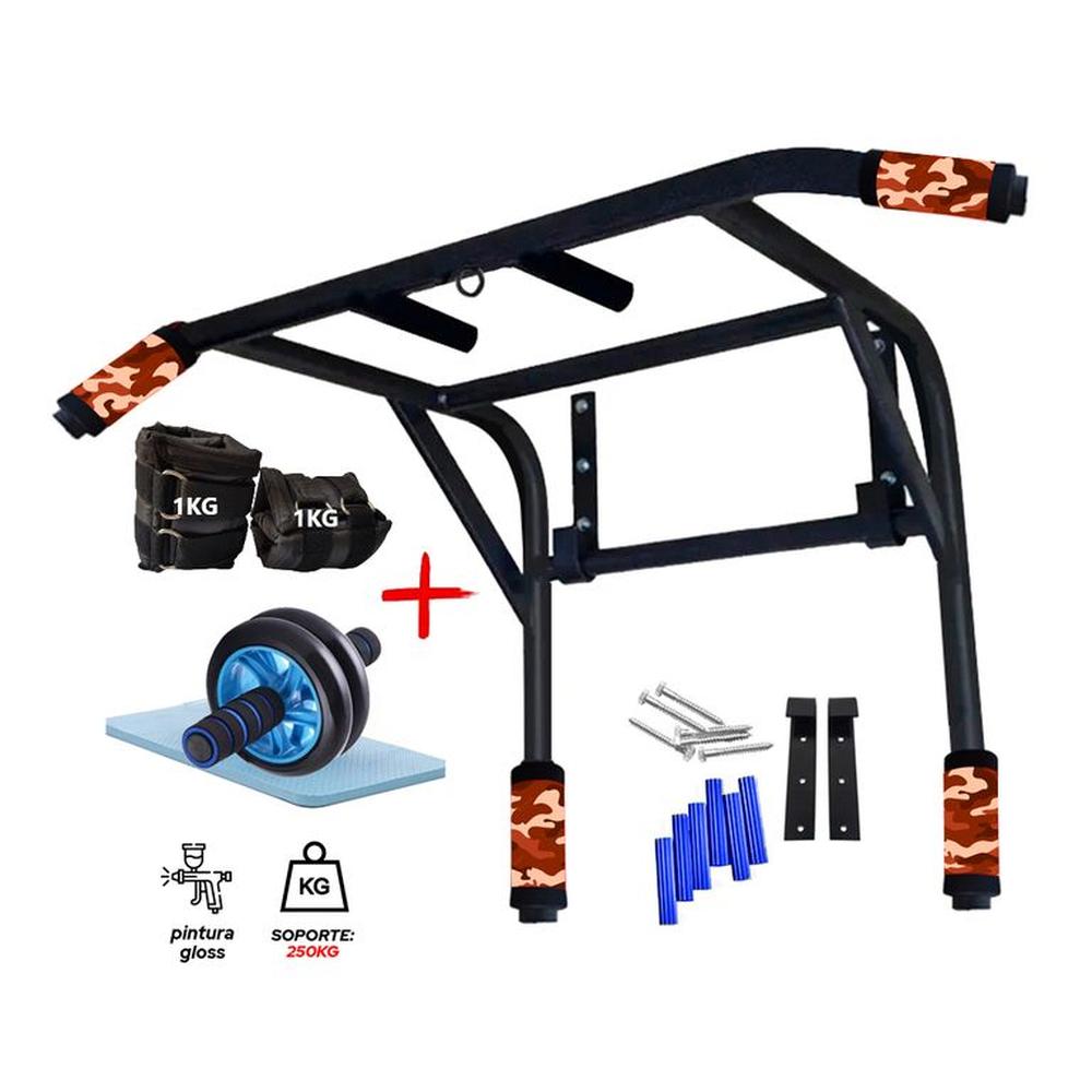 Barra Multifuncional 2 en 1 Paralela + Rueda Ab + Tobilleras 1Kg