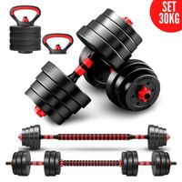 Mancuernas Set de 30 Kg Convertibles + Barra + Asas