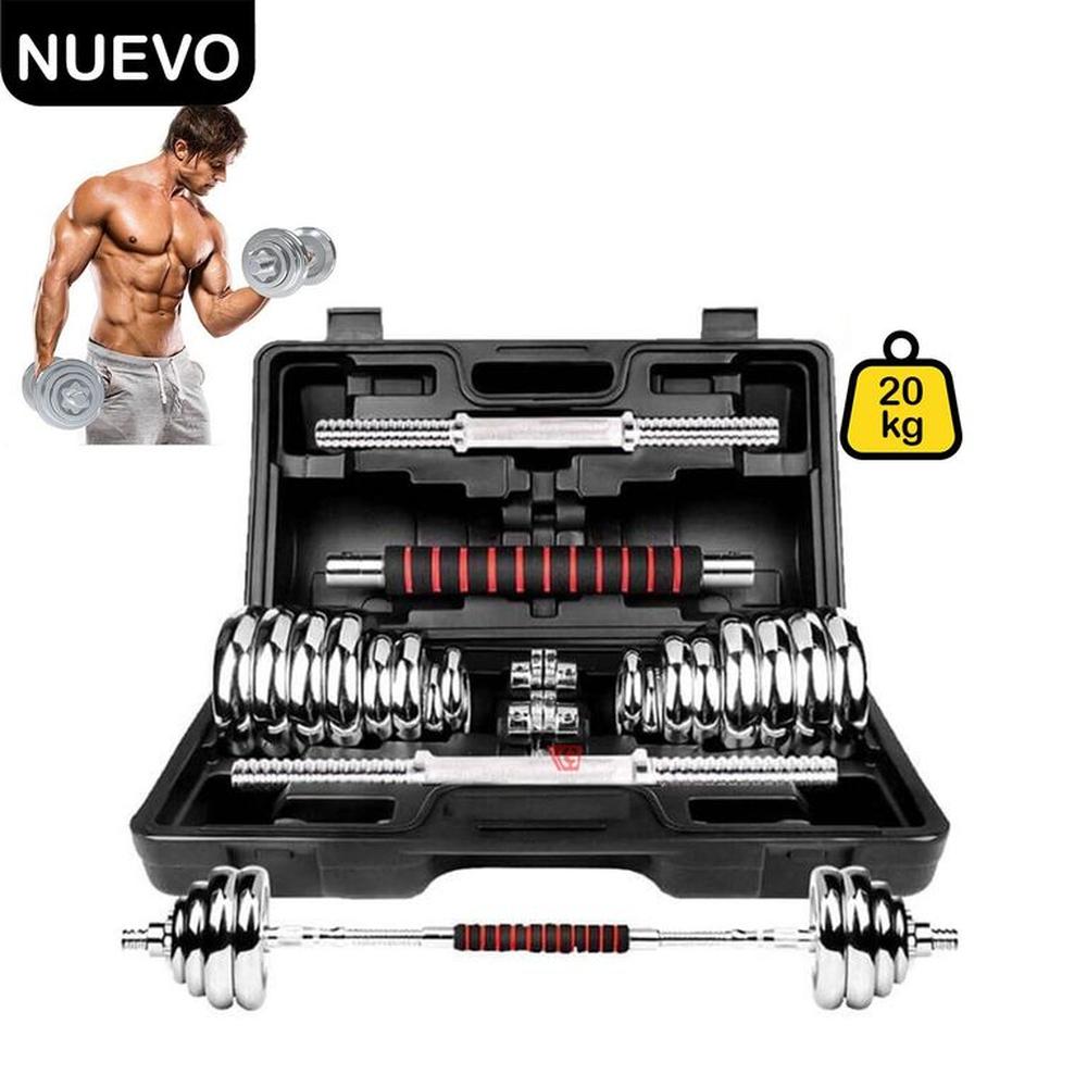 Set de Pesas 20 kg Mancuernas + Adaptador + Maletín