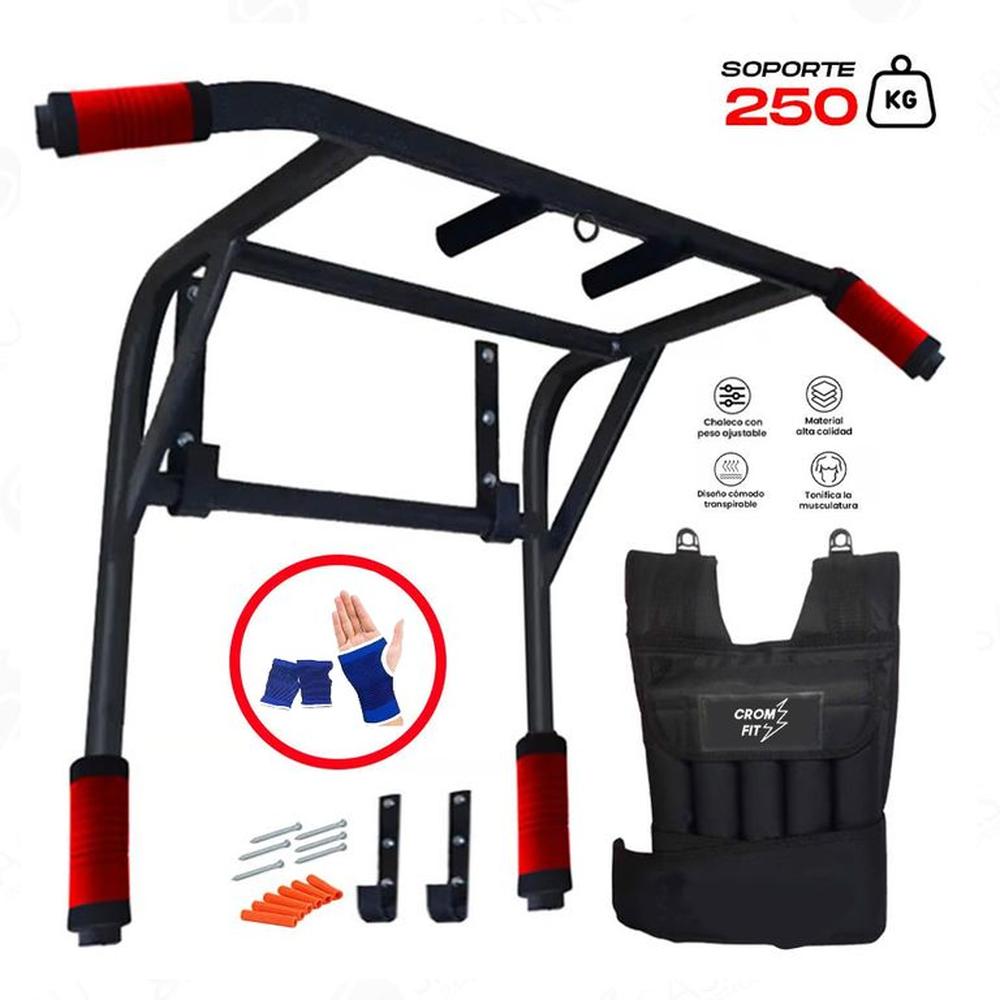 Barra Dominadas 2 en 1 chaleco 10kg  Guantes Regalo