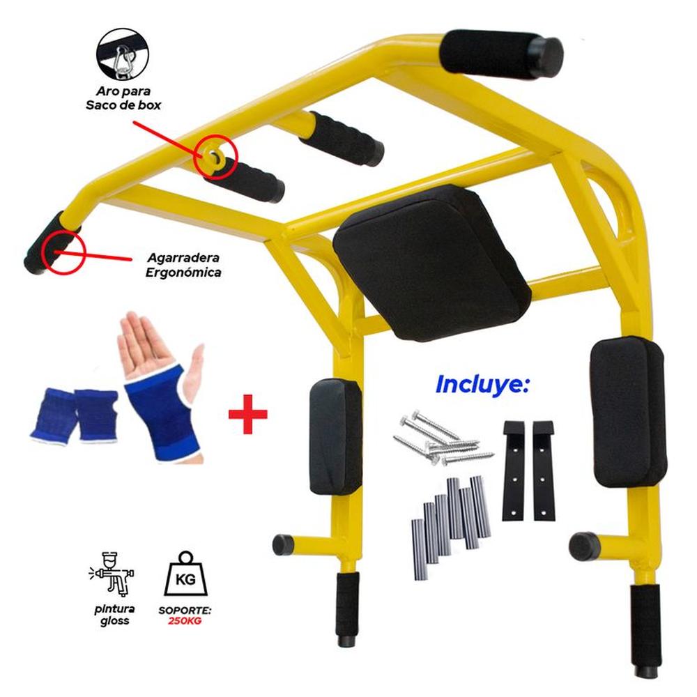 Barra Dominadas 15 en 1 Amarilla Premium + Guantes Gym