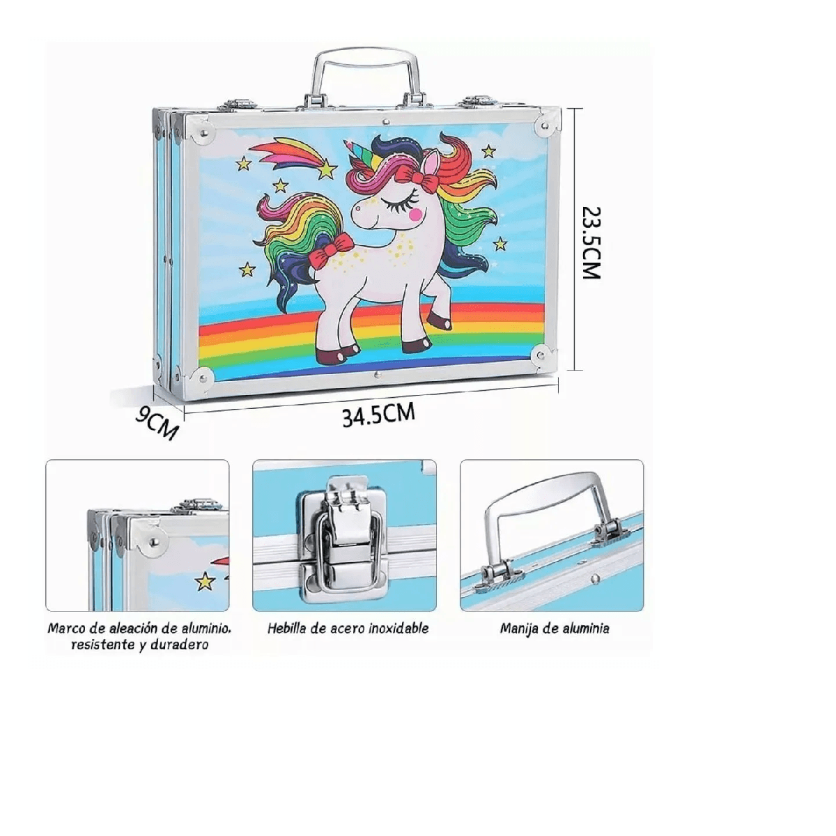 Set de Arte y Pintura Unicornio Celeste- Estuche Compacto 2 Niveles 145 PZS
