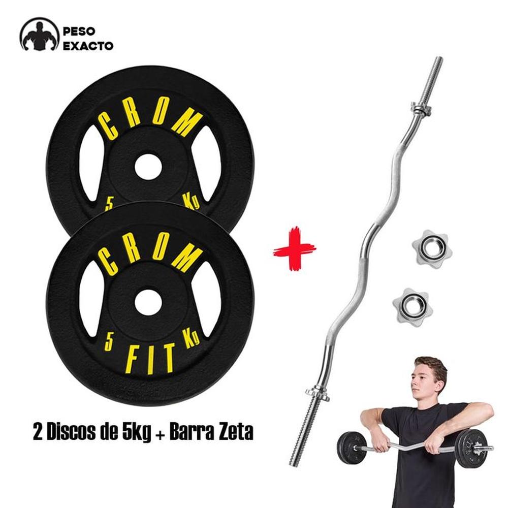 Barra Recta Cromada + 2 Discos de 5kg Peso Exacto