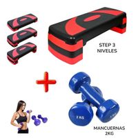 STEP DE 3 NIVELES REGULABLE AEROBICOS REGULARES CON MANCUERNAS DE 2KG