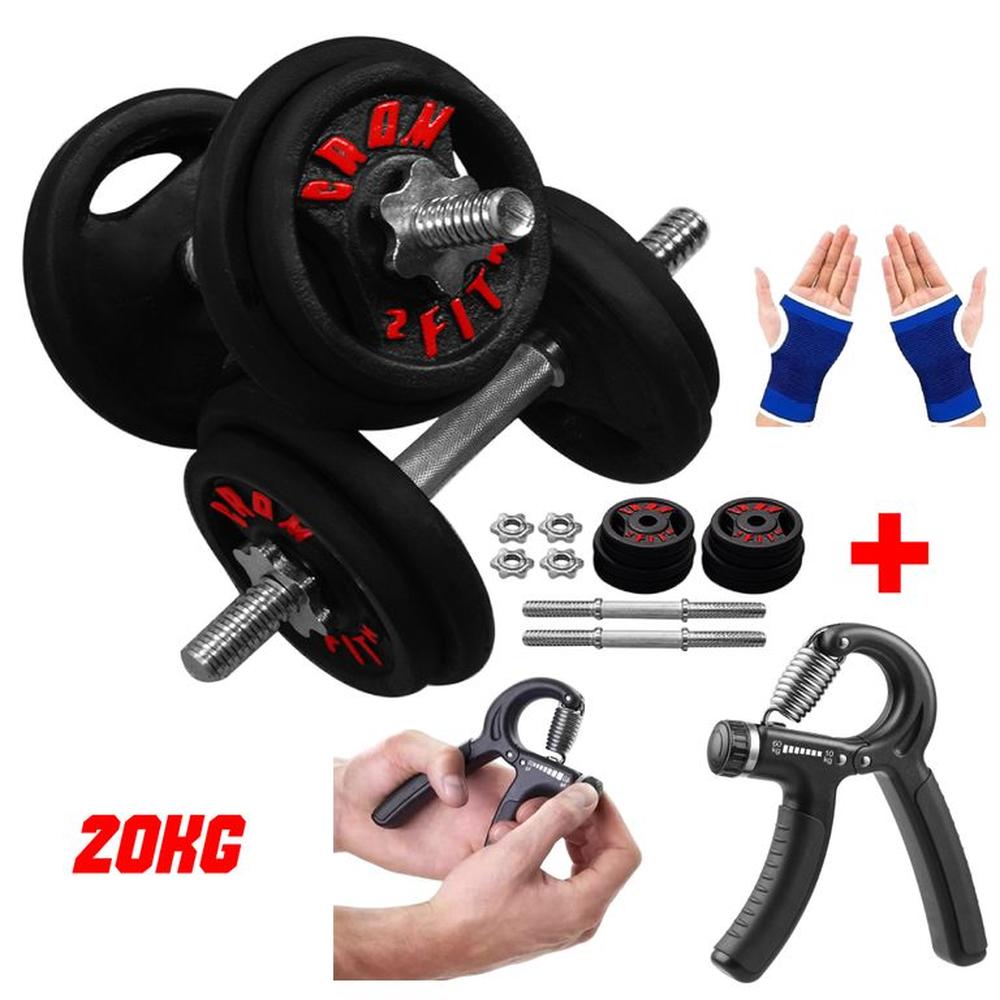 Pesas de 20kg Manubrios Cromados + Hand Grip REGULAB+Guantes