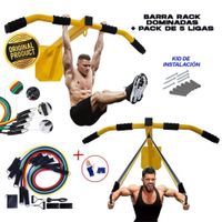 Rack  Barra Dominadas + pack de 5 ligas + Guantes