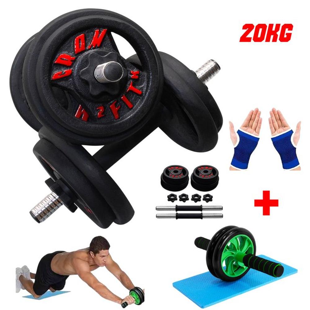 Pesas Set 20kg Manubrios PVC + Push Up + Guantes Gym