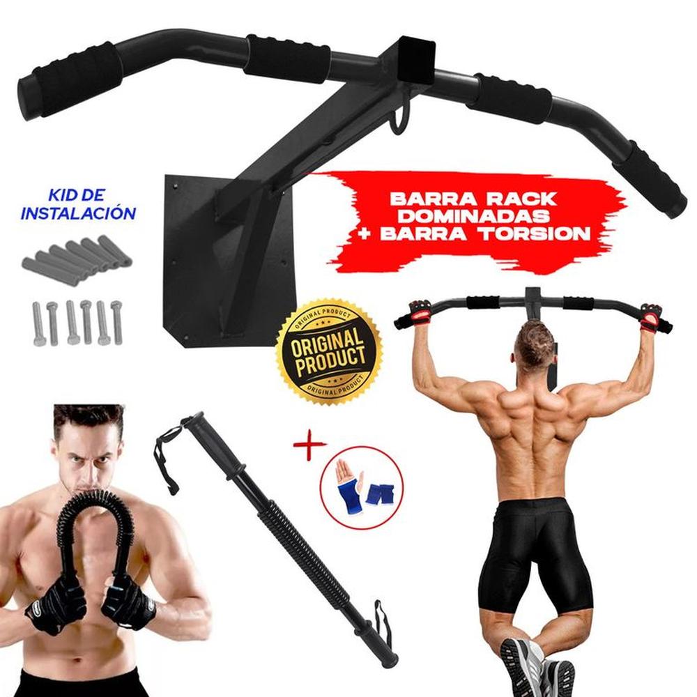 Rack Barra Dominadas + Barra Torsión + Guantes