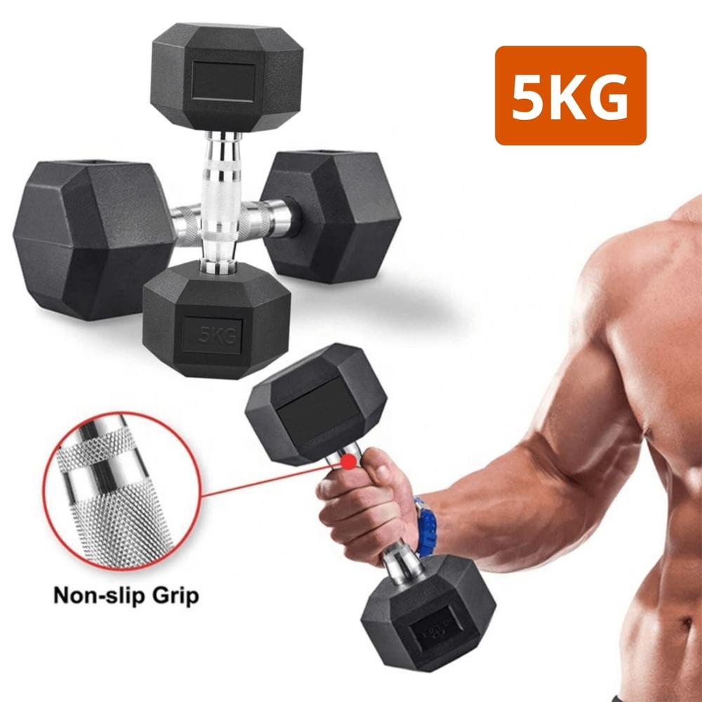 Mancuerna Pesa Exagonal Cromada y de Caucho 5Kg 2 Pzs
