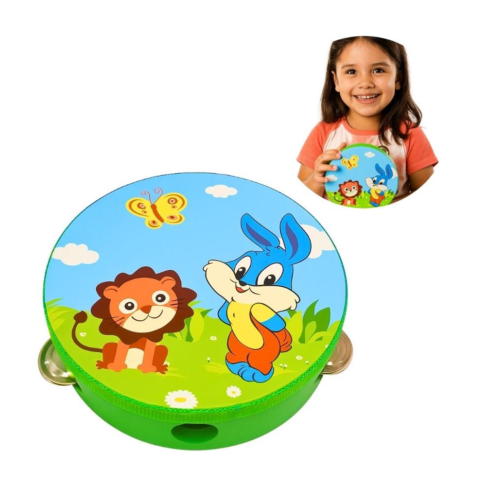 Pandereta Verde Infantil 20 cm con diseño para niños